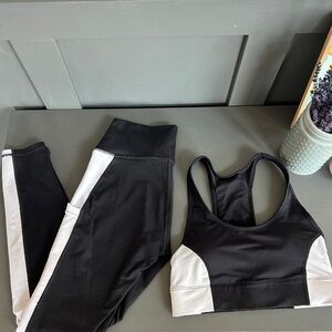 Fabletics Black and White Leggings and Sports Bra Set